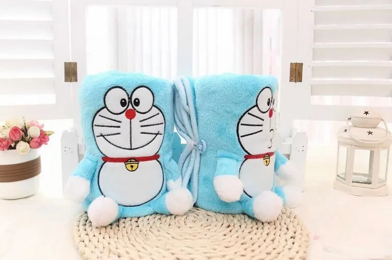 Плюшевые рулон одеяло 1 шт. 95 см мультфильм сладкий поцелуй Doraemon мягкие фланелевые офисные теплое плюшевое полотенце творческий подарок для маленьких детей