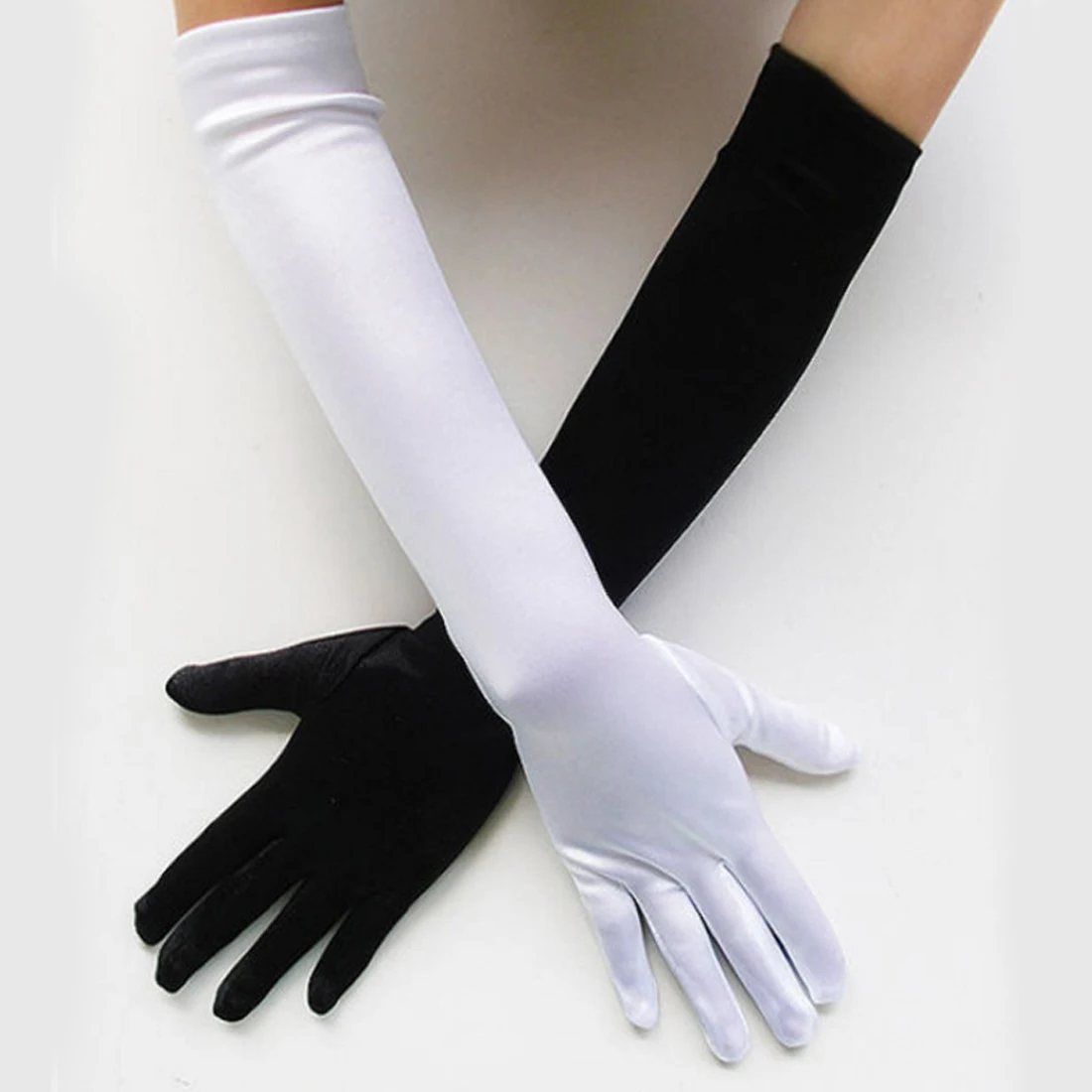 Hot Satin Long Finger Elbow Sun Protection Gloves for Evening Party Prom Costume Gloves