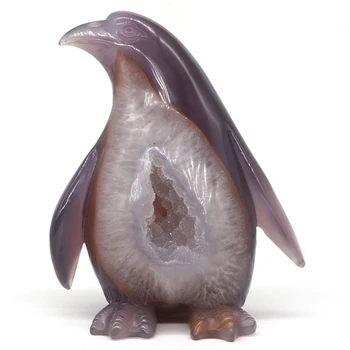 

Penguin Figurine Natural Gemstone Geode Agate Animal Totem Statue Stone Sculpture Home Decor 4.29"