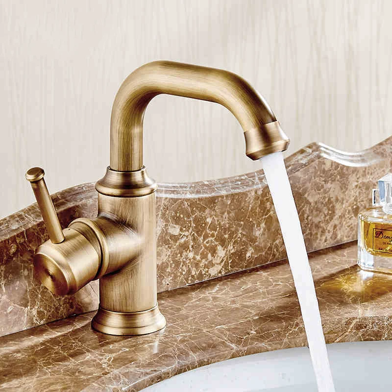 and Cold Water Mixer Tap Antique Brass Deck Mounted Bathroom Sink Taps ...