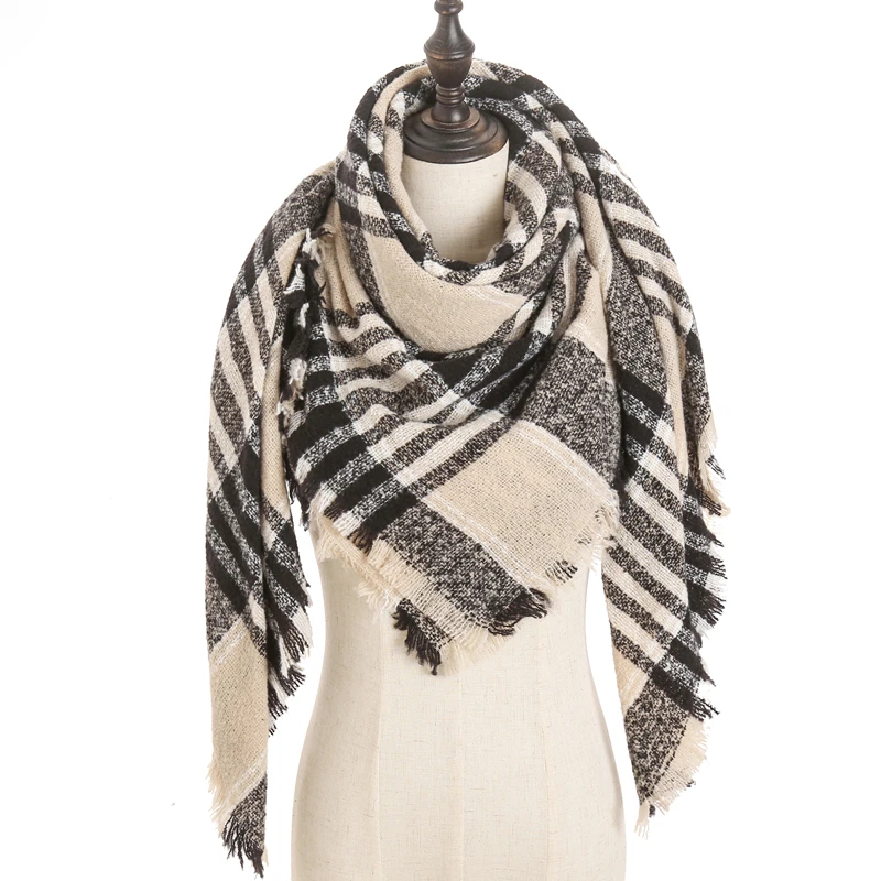 new designer brand women cashmere scarf triangle winter scarves lady shawls and wraps knit blanket neck striped foulard - Цвет: E22