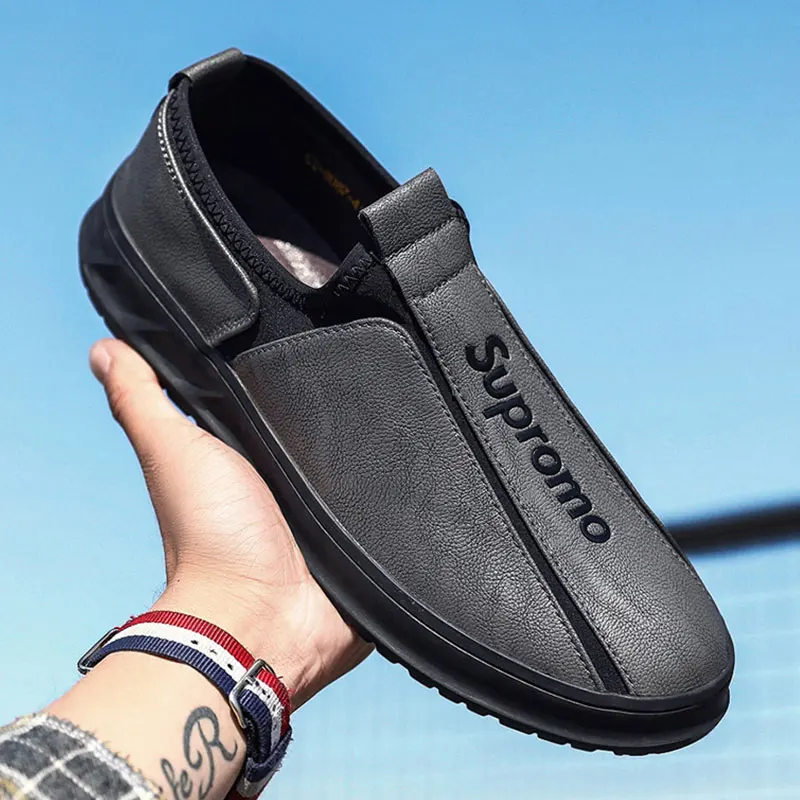 

Men Fashion Leather Casual Shoes Male Black Footwear Soft Rubber Loafers Red For Men Flats Designer Men Boat Driving Shoes