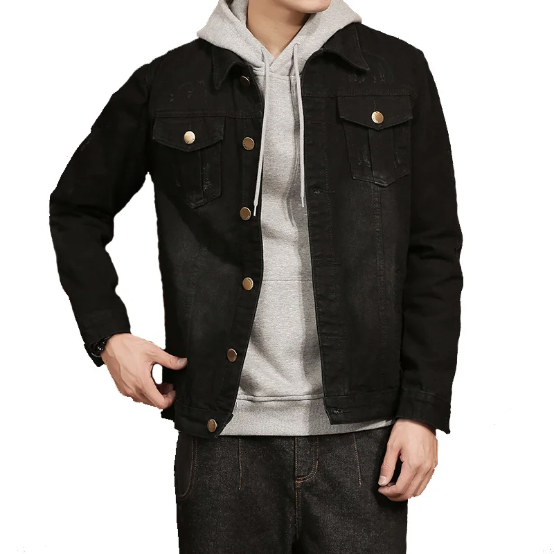 

Autumn denim jacket man Korean style Vintage Jeans coats black big size male denim outwear