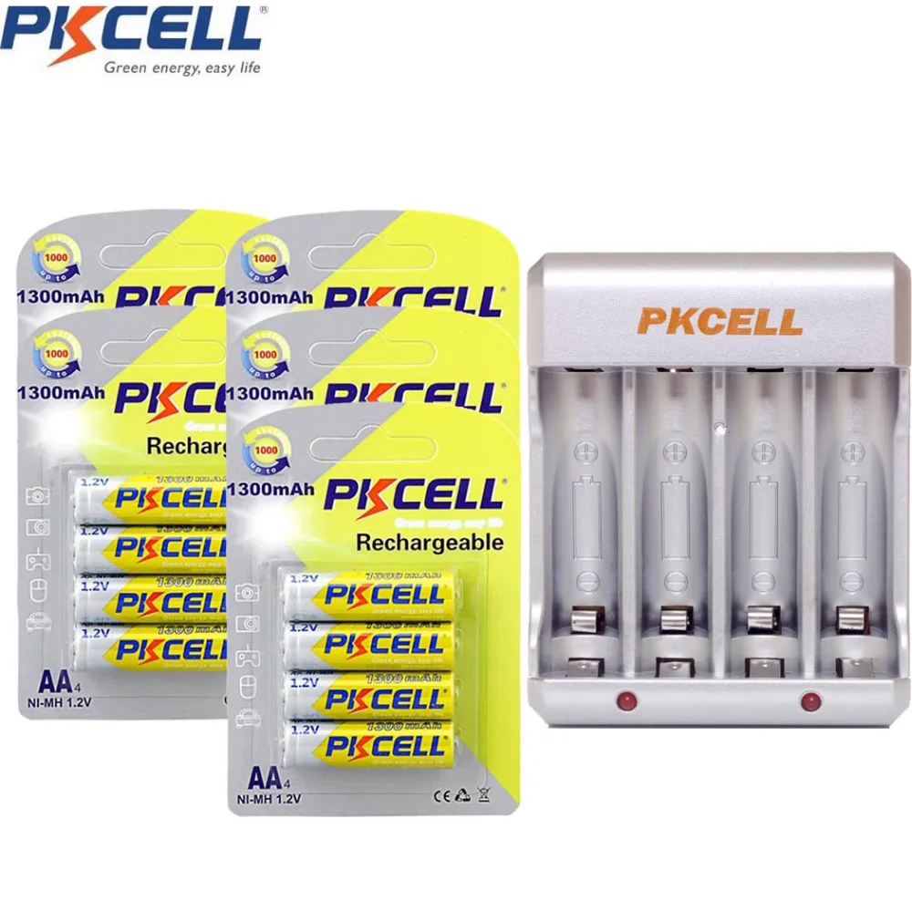 

20Pcs/5Card 1300mAh AA Rechargeable NIMH Battery and 4slot EU/US Plug Charger For 2or4pcs AA/AAA NIMH/NICD Rechargeable Batteria