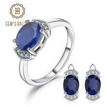 GEM'S балетные классические натуральные серьги с голубым сапфиром комплект колец 925 пробы Серебряный набор украшений для женщин хорошее ювелирное изделие