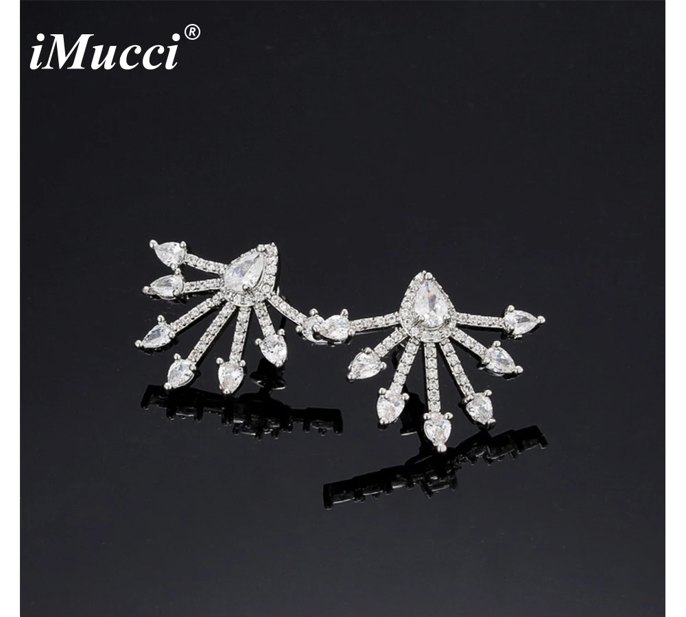 iMucci Elegant Silver Color Ear Studs Unguiform Shape AAA Cubic Zirconia Stone Earrings Women Wedding Dangle Fashion Jewelry | Украшения и