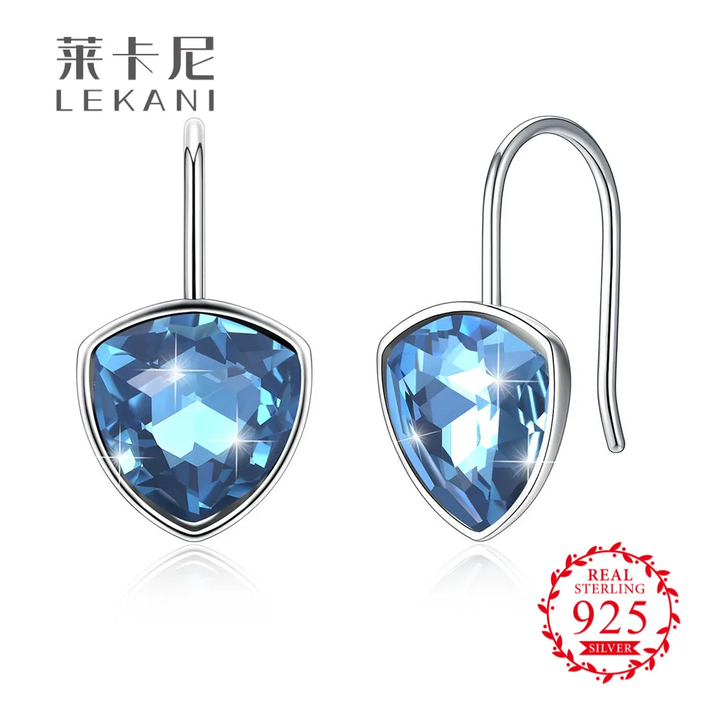 LEKANI кристаллами от Swarovski синий кристалл простой крюк серьги Мода 925 стерлингового