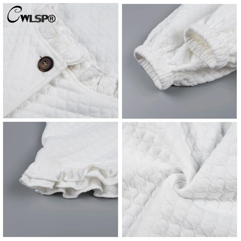CWLSP blanco cuello largo linterna vestidos de manga volantes Mini vestido botones otoño vestido ropa de mujer invierno QL4209 CWLSP blanco cuello largo linterna vestidos de manga volantes Mini vestido botones otoño vestido ropa de mujer invierno QL4209
