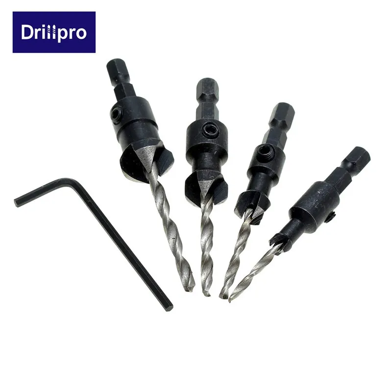 Drillpro 4pcs/set Carpentry Countersink Drill Bit Set Woodworking Tools