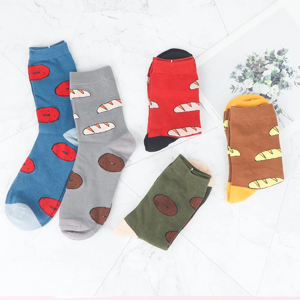 

1Pair Bread Food Design Sock Fashion Men Women Casual Sock Autumn Winter Warm Cartoon Female Funny Sock
