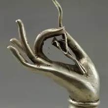 8 дюймов/исключительный китайский старинный тибетский серебряный декоративный рука Гуаньинь держа статуя лотоса