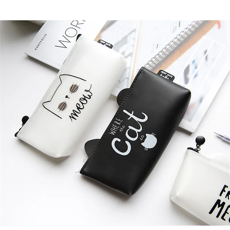 

1Pc Kawaii Cute Cat Pen Pencil Bag Silicon School Stationary Receive Tools Makeup Pouch Cosmetics Case Coin Case Tools Supplies