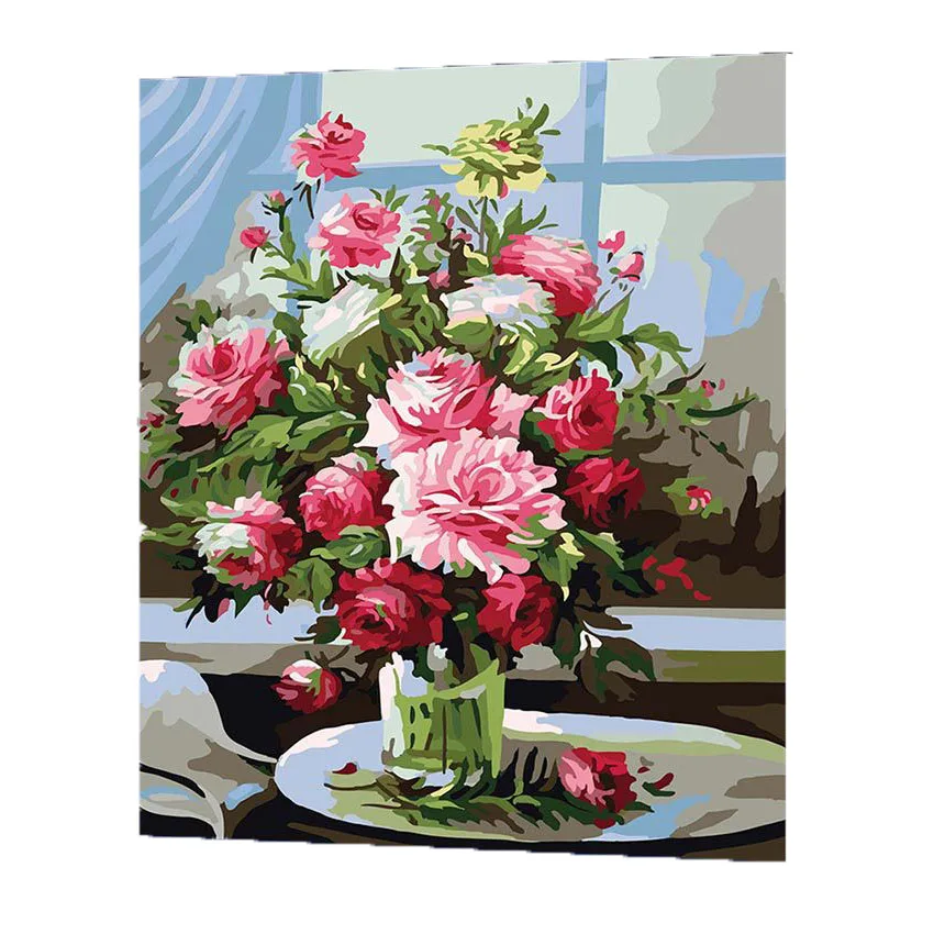 WONZOM Pink Flowers Vase Painting By Numbers On Canvas DIY Handpainted