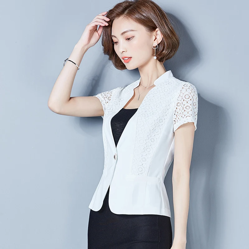 

YAGENZ Small suit female short section 2017 summer new professional white small suit thin section short sleeve lace short jacket