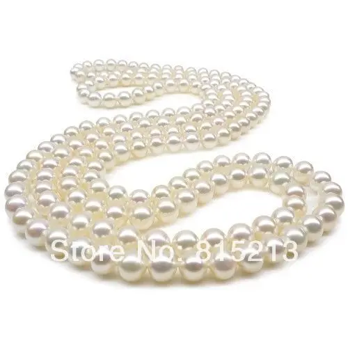 

ddh001105 Highest TOP 9-10mm white pearls necklaces 48"Long 28% Discount