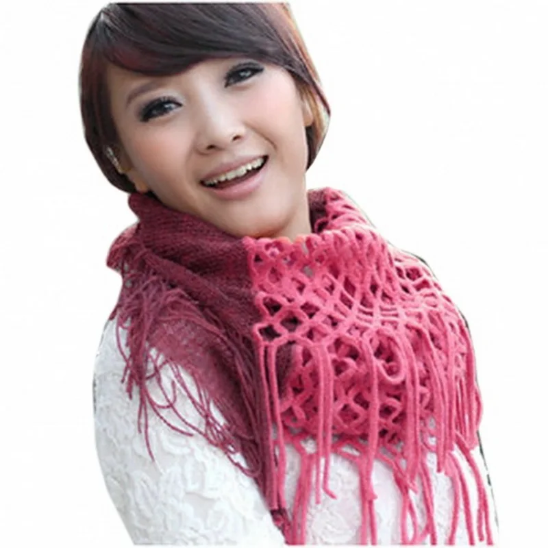 

Fashion Women Winter Warm Knit Loop Scarf Tassels Soft Shawl Two styles Infinity and straight