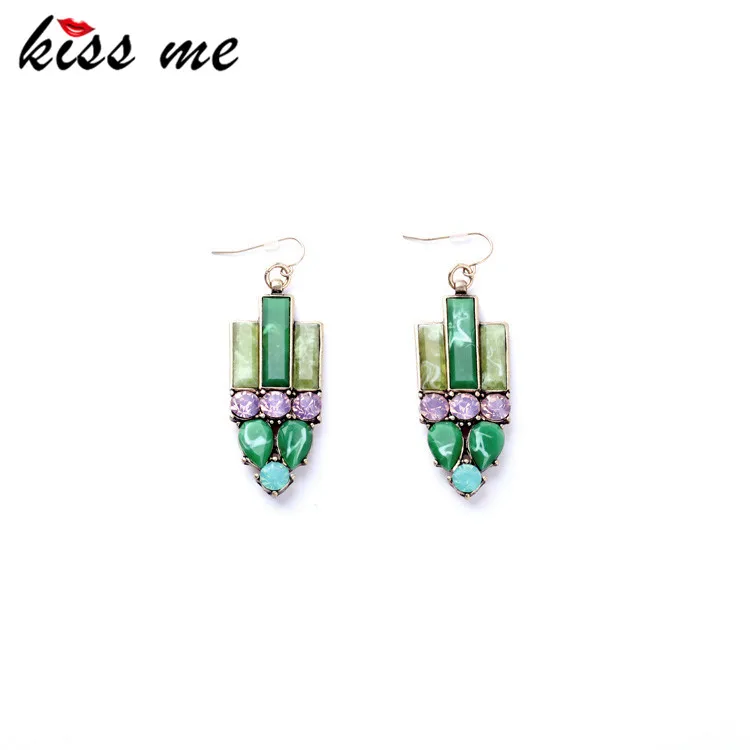 

Exotic Green Texture Stone Summer Pop Costume Jewelry Dangle Earrings Factory Wholesale
