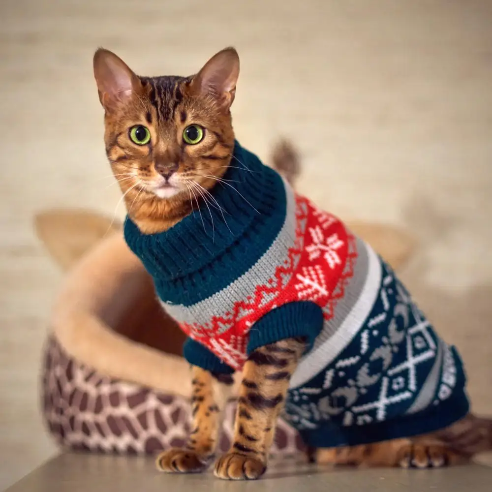 Petalk Snowflower Cat Sweater Knitwear Pet Jumper Coat Dogs Cat Christmas Dog Clothes for Small Pet XS S M L XL XXL