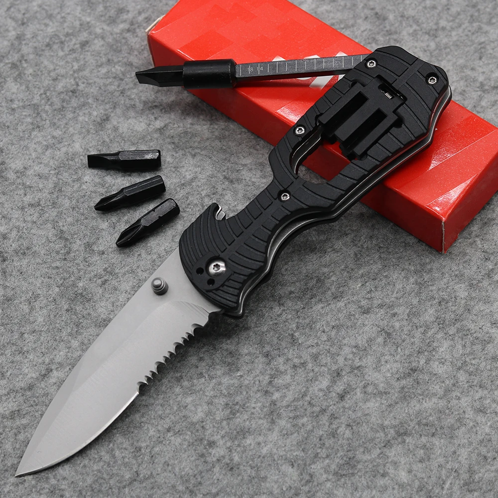 

4 Screwdriver Knife Outdoor Pocket Folding Knife Best Folding Knife 8CR13 58HRC Rubber Handle Tactical Survival Knife