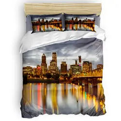 Ночной город Нью-Йорк 4 шт набор из стеганого одеяла и покрывала 4 предмет комплекты постельных принадлежностей кожаные накладки набор