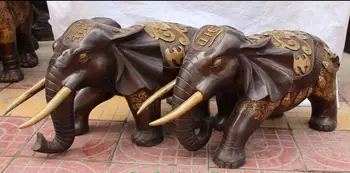 

27" Chinese Bronze Gilt Animal Auspicious Safety Elephant Heffalump Pair Statue