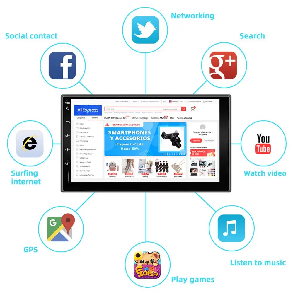 Discount Bosion Android 9.0 Auto Radio Octa Core 7Inch 2DIN Universal Car NO DVD player GPS Stereo Audio Head unit Support DAB DVR OBD BT 1