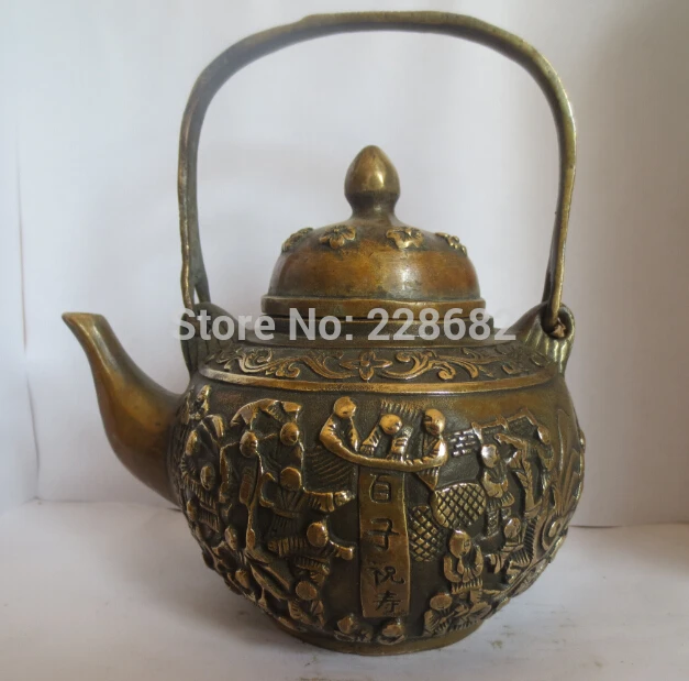 

Metal Crafts Home Decor Crafts 100% Tibet Old Copper Carved More Child Teapot/metal Pot/hand Flagon fast Shipping