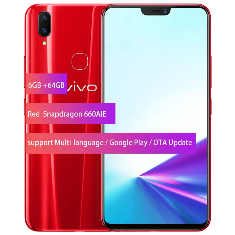 Vivo Z3X 4G LTE мобильный телефон Snapdragon 660 Android 8,1 6,2" ips 2280X1080 6 Гб ram 64 Гб rom 16,0 Мп+ 13,0 МП отпечаток пальца - Цвет: 6G 64G Red