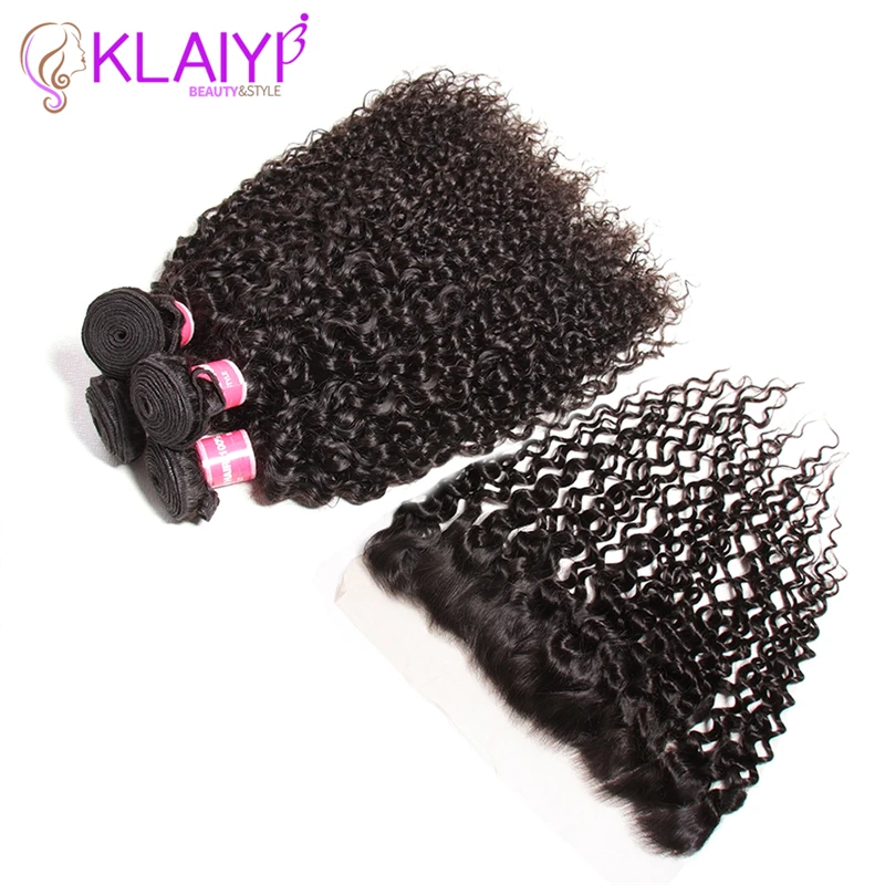 Klaiyi волосы 3 пучка малазийские кудрявые волосы с фронтальной человеческие волосы кружева Фронтальная застежка с пучки волосы Remy натуральный цвет