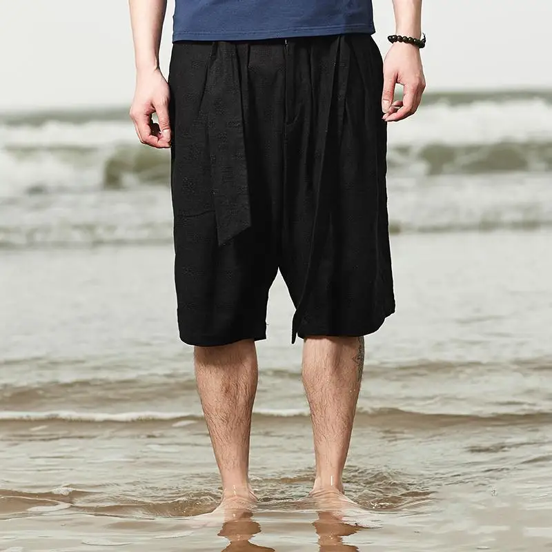 27 44! 2016 New men's clothing summer linen fluid knee length pants straight loose casual pants