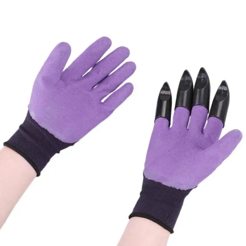 Practical 1 Pair Garden Gloves 4 ABS Plastic Garden Rubber Gloves With Claws for Household Greenhouse Digging