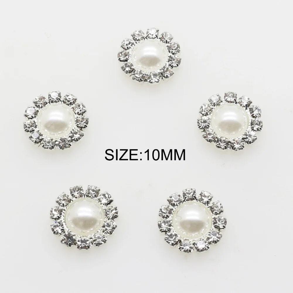

10pcs/set 10mm Round White Pearl Diamond Shank Crystal Button Snap Buttons for Clothing Wedding Bouquet Child Hair Ribbon Decor