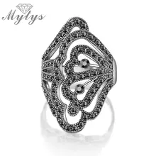 Mytys цветок дизайн полое кольцо для женщин серый черный кольцо Свадебная вечеринка подарок на день рождения элегантные модные ювелирные изделия R1034