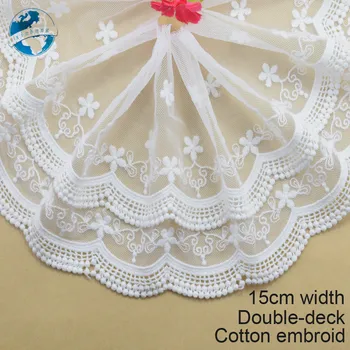 

15cm wide white lace cotton embroid lace sewing ribbon fabric guipure diy trims warp knitting DIY Garment Accessories#3668