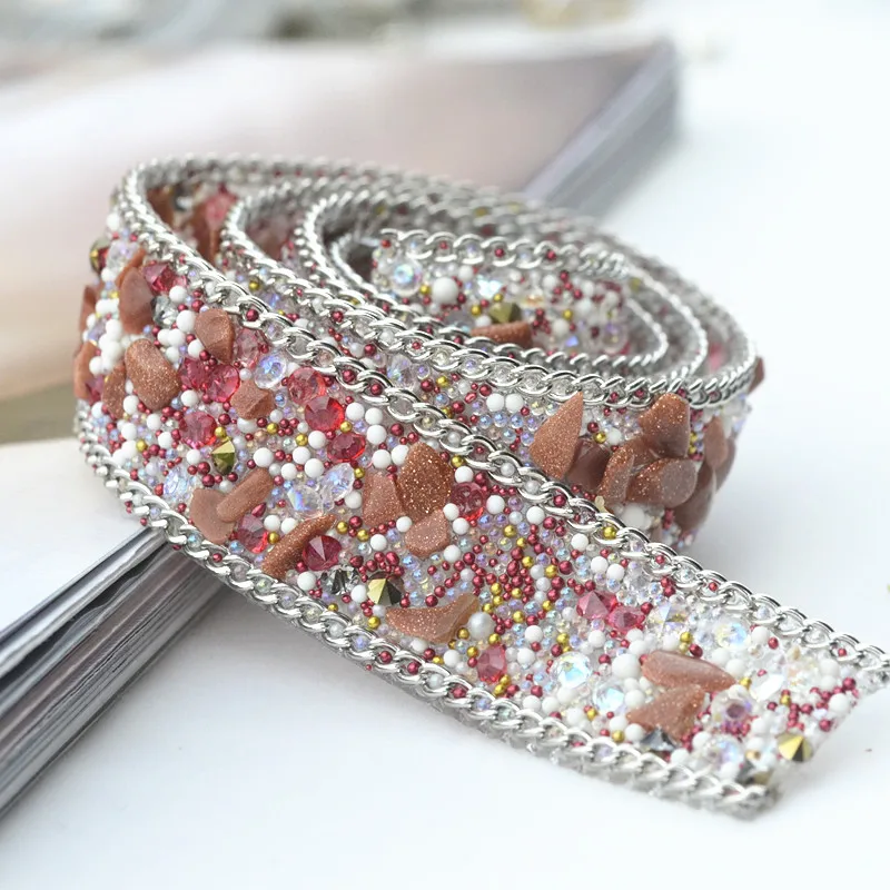 

1 yard 2cm 0.78" wide sequins stones beads dress chain lace trim ribbon tapes TE48EW22117SE