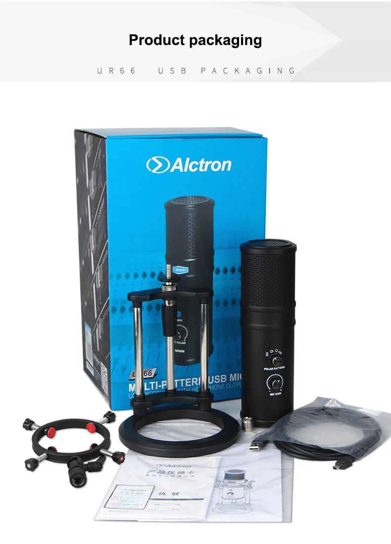 Alctron UR66 USB микрофон имеет 3 капсулы, чтобы подобрать звук более ярким и реальным