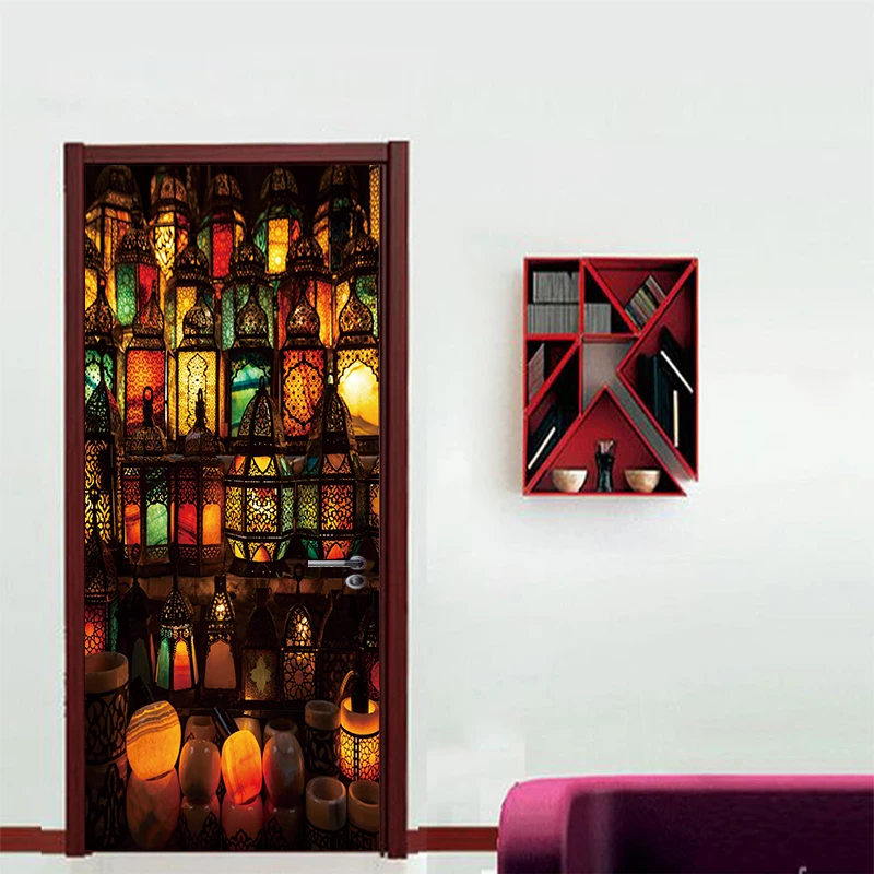 77*200cm Wonderful Coloured Glazed Lamps Oil Paintting Wall Sticker Wallpaper Door Stickers Home Decor 77*200cm Wonderful Coloured Glazed Lamps Oil Paintting Wall Sticker Wallpaper Door Stickers Home Decor