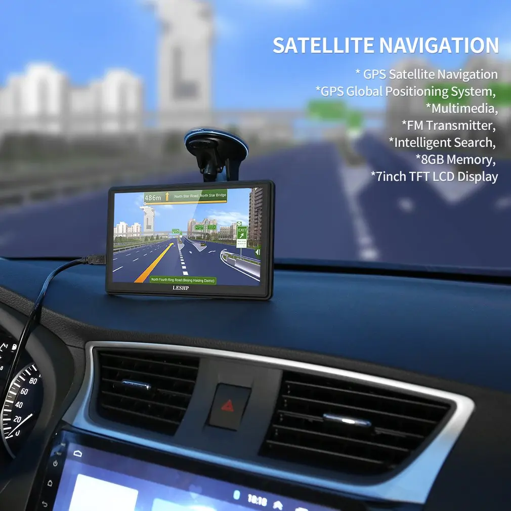 

LESHP 7" TFT LCD High-sensitivity Receiver Module FM Transmission Free Lifetime Map 8GB GPS Electronic Satellite Navigation