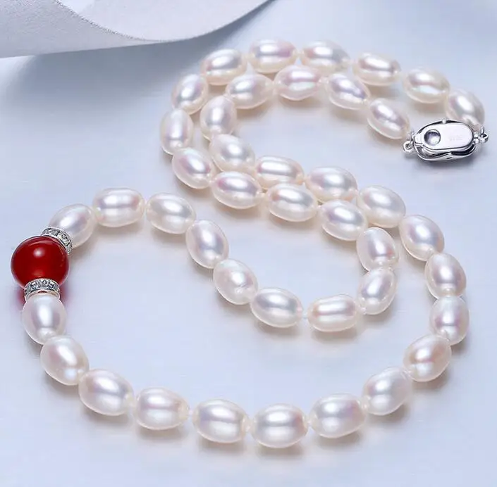 

Free Shipping >>>>> natural red jade white pearl necklace 18inch