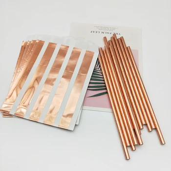 

200pcs/lot Rose Gold Paper Bag with Paper Straw Foil Stripe/Dot/Star Candy Snack Box Baby Shower Birthday Party Gift Bag Supplie