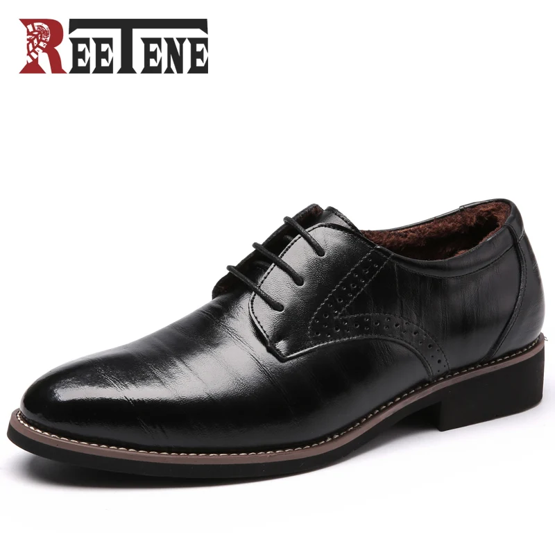 

REETENE Oxford Shoes For Men Genuine Leather Men Shoes For Wedding Shoes Dress Men Leather Shoes Men Oxfords Winter Plush Flats
