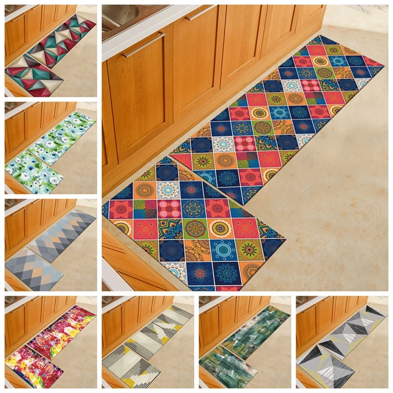 Kitchen Area Rugs Rectangle Floor Mats Colorful Geometric Anti-Slip Bedroom Carpet Bedside Coffee Table Welcome Door | Дом и сад