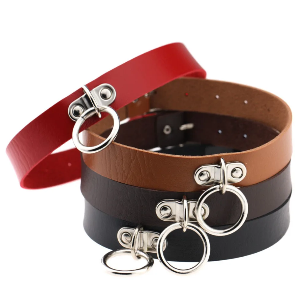 

1PcsFashion Cool Punk Goth Rivet Choker Necklace Leather Collar Round Metal Pendant Anime Necklaces For Women Men