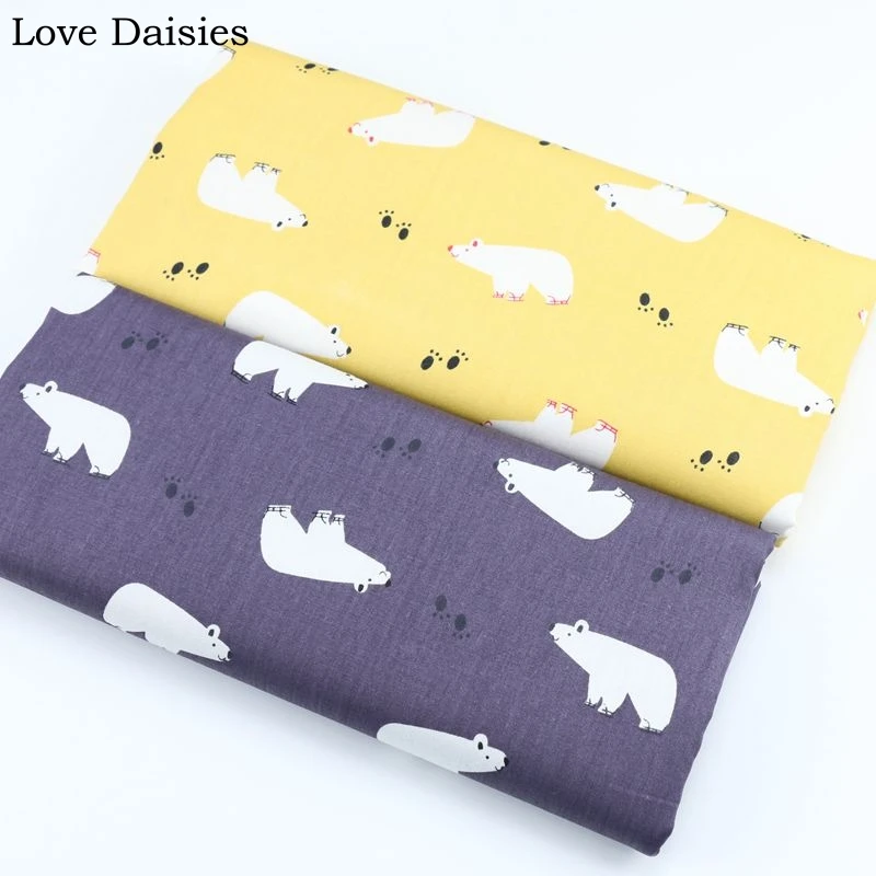 Harga 100% Katun Kain Kepar Kuning Gray Ungu Kartun Putih Kutub Beruang Footprint Kain untuk DIY Crib Selimut Lembar Handwork Dekorasi