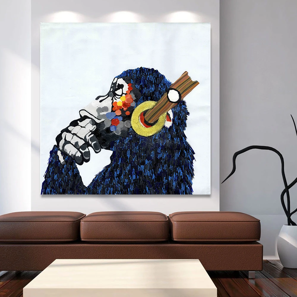 

MUTU High Quality Picture Monkey With Headphones Oil Painting Acrylic On Canvas Art Prints for Living Room Home Decor No Framed