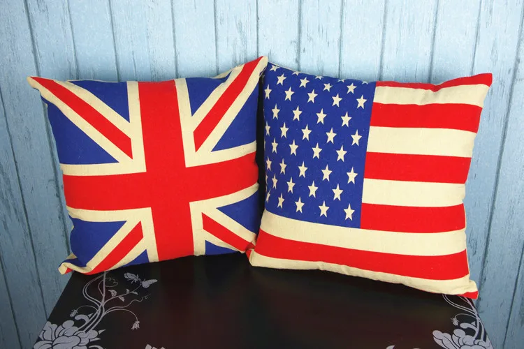 Square 16" Linen Decorative British American Flag Cushion Cover Car Lumbar Pillow Covers Sofa