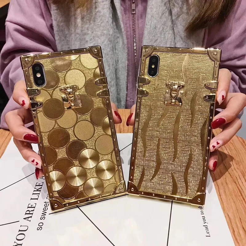 GYPHCA NEW Style High Quality Platinum Gold TPU Silicone Luxury Brand Square Phone Case For iPhone 11 11Pro max 6 7 8 X XS XR XSMAX Back Case