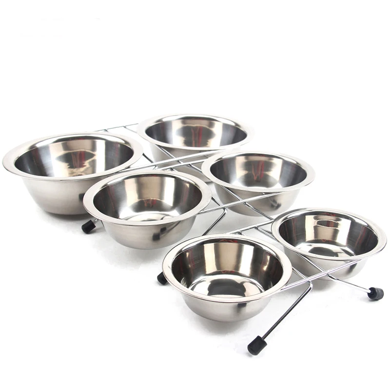 

Silver Pet Dog Bowls Stainless Steel Doubel Bowls with Support Anti-slip Steady Travel Bowls Dog Food Feeder Water Container
