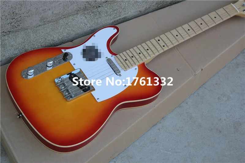 

Factory custom cherry sunburst left handed electric guitar with maple fingerboard,white pickguard,can be cusomized as request