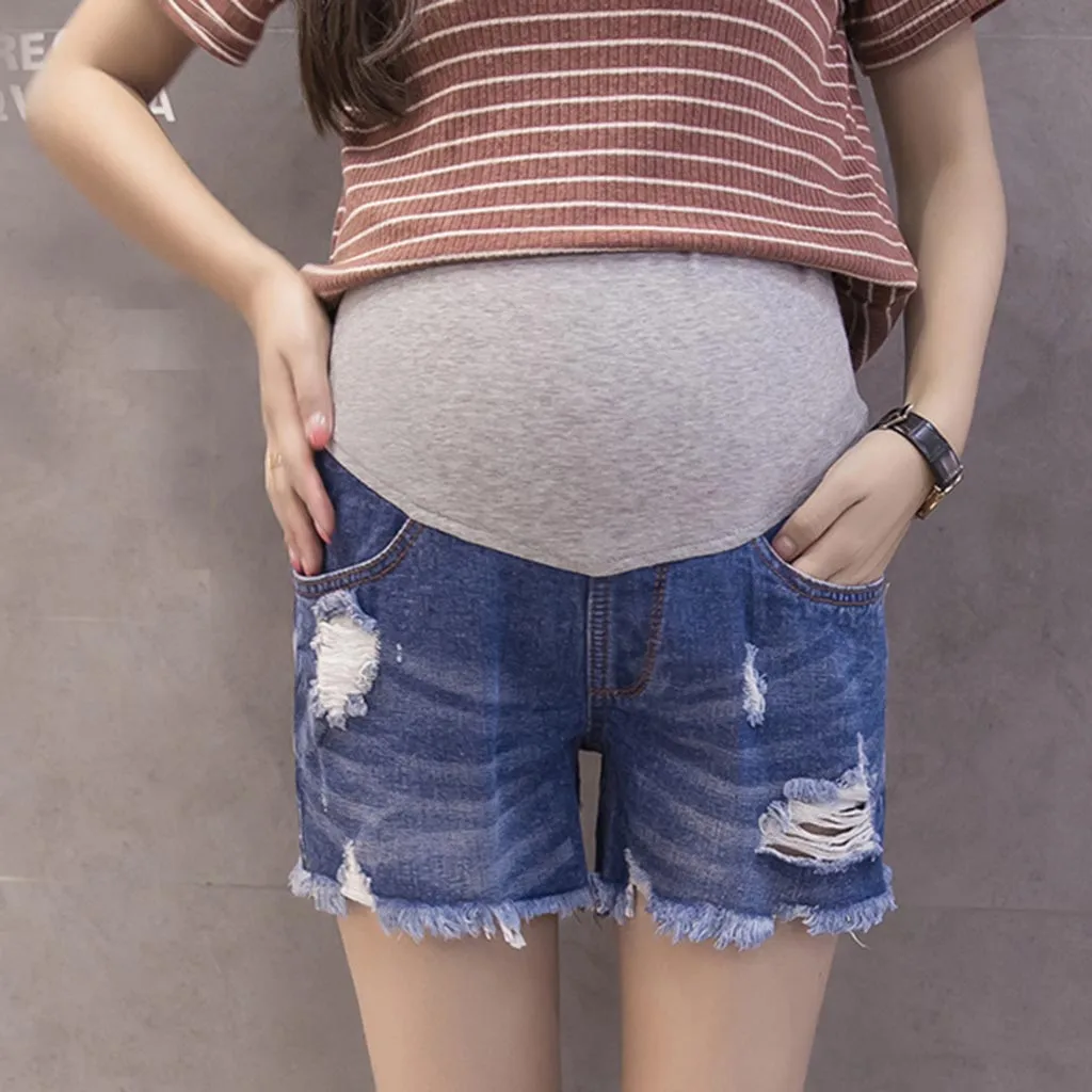 

MUQGEW Pregnant Woman Ripped Jeans Maternity Solid Short Pants Nursing Prop Belly zwangerschaps kleding pantalones cortos#y3